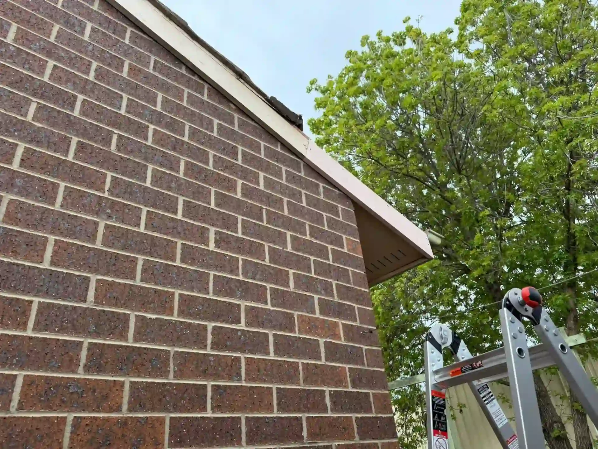 Close-up of new fascia and guttering against the Queanbeyan home's brick wall