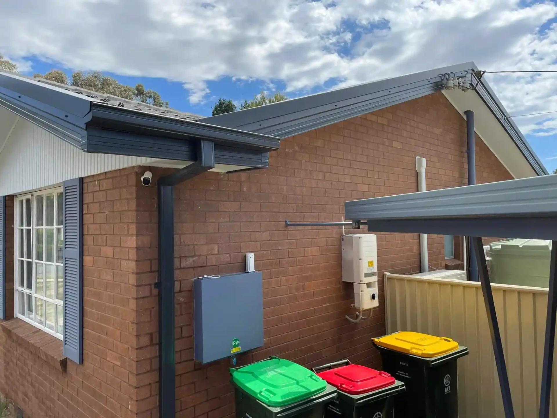 Close-up of new dark guttering and fascia on the Duffy home
