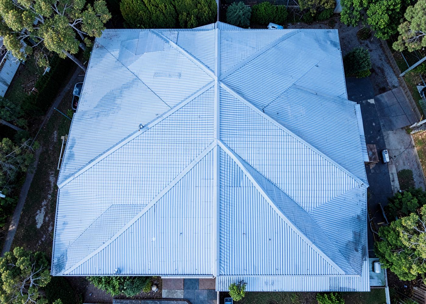 Aerial view of a residential roof with clean, straight roof lines